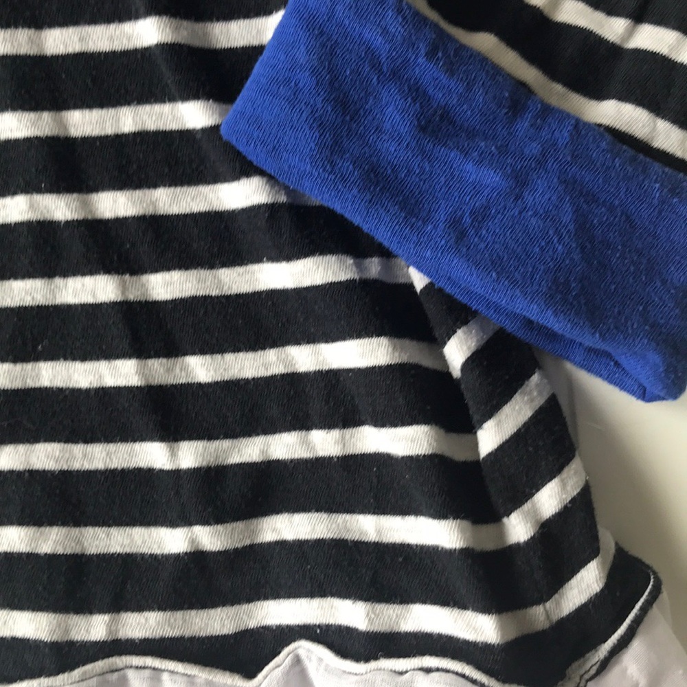 Black white striped tunic top blue hem sleeve - Picture 6 of 8